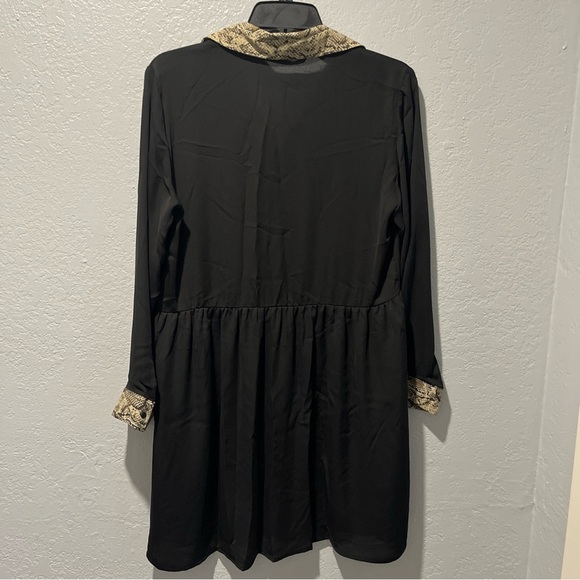 ZARA Black Button-Up Dress with Patterned Collar - Picture 6 of 10